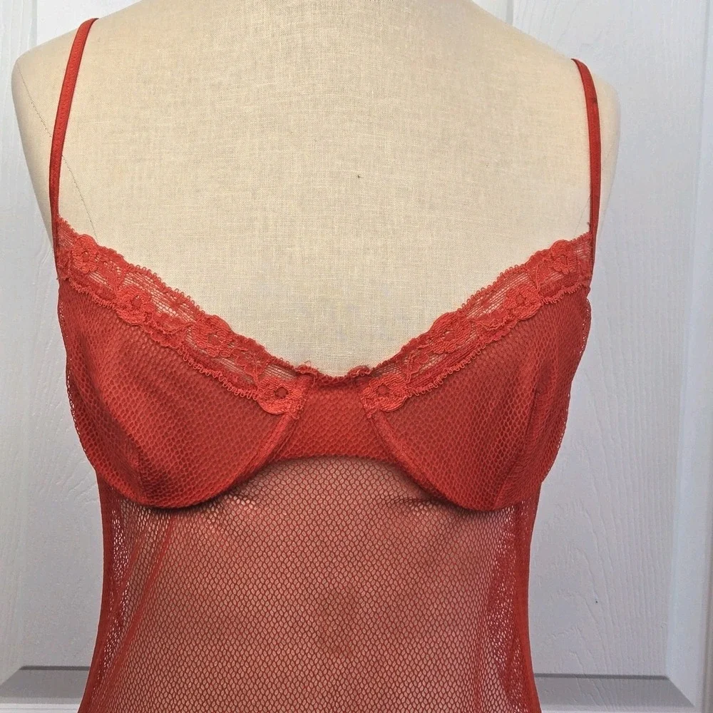 Victoria's Secret Y2K Vtg Red‎ Stretch Lace Babydoll Nightie Lingerie Size 36C